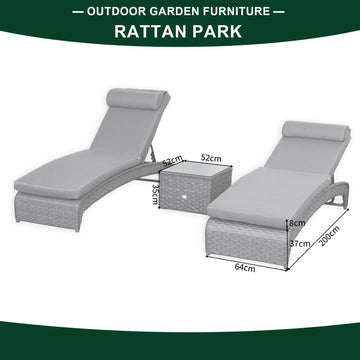 Victoria Range Pair of Sun loungers with Side Table, in Slate Grey Weave and Dark Grey Cushions(#516)